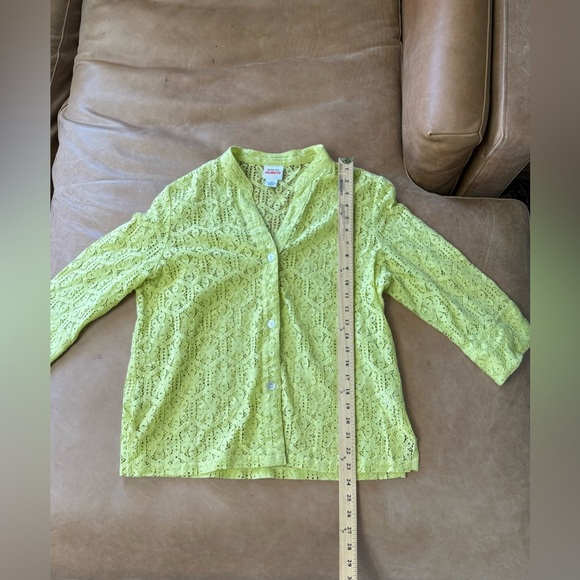 Ruby Rd. Blend Eyelet V-Neck Button Up Blouse Top Yellow 3/4 Sleeve Size 14 - Picture 4 of 6